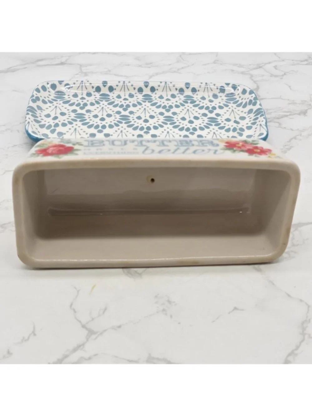 Pioneer Woman Covered Butter Dish VINTAGE FLORAL Stoneware Blue Cottage Country